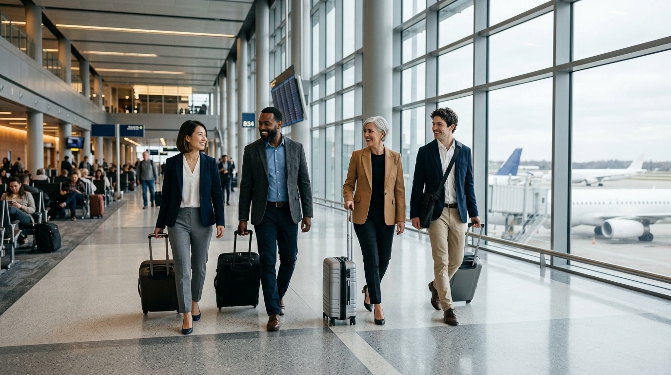 Equipo de profesionales viajando por trabajo